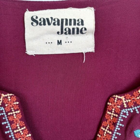 Savanna Jane Top Embroidered V Neck Boho Popover Long Sleeves Womens Medium - Picture 5 of 11